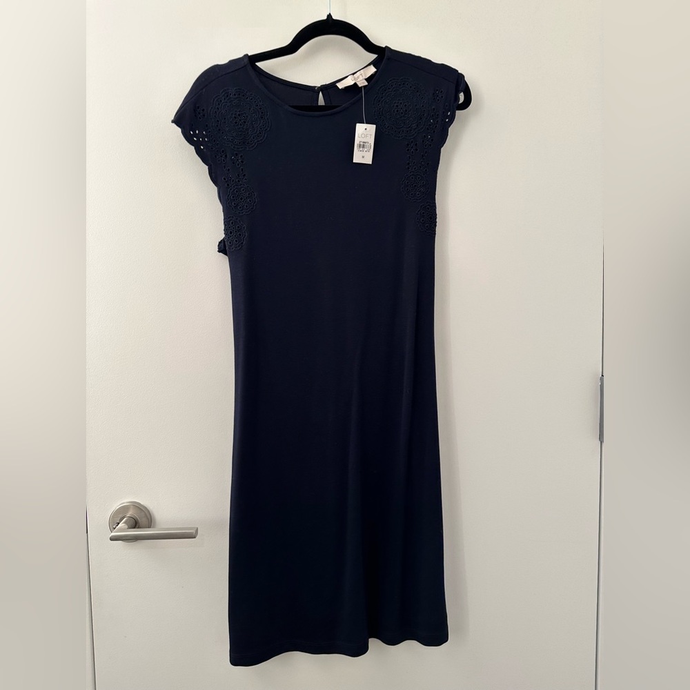NWT Ann Taylor Loft Navy Blue Eyelet Dress Size Medium M